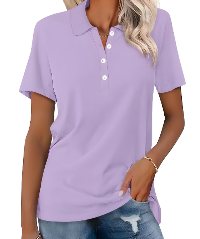 Stijlvol dames poloshirt met kraag, knopen, duurzaam materiaal; elegante look, perfect voor elke gelegenheid.