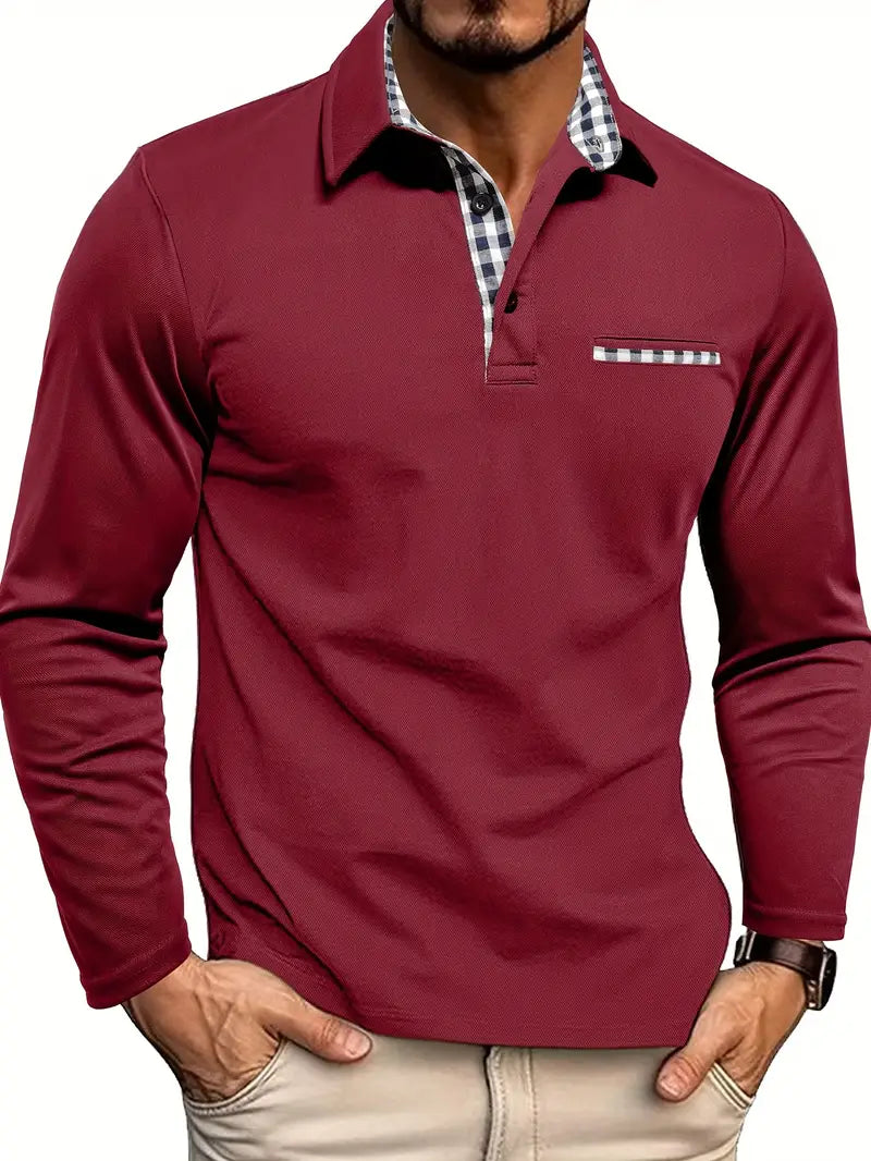 Stijlvol heren poloshirt met lange mouwen, comfortabele pasvorm, geschikt voor casual en smart-casual outfits.