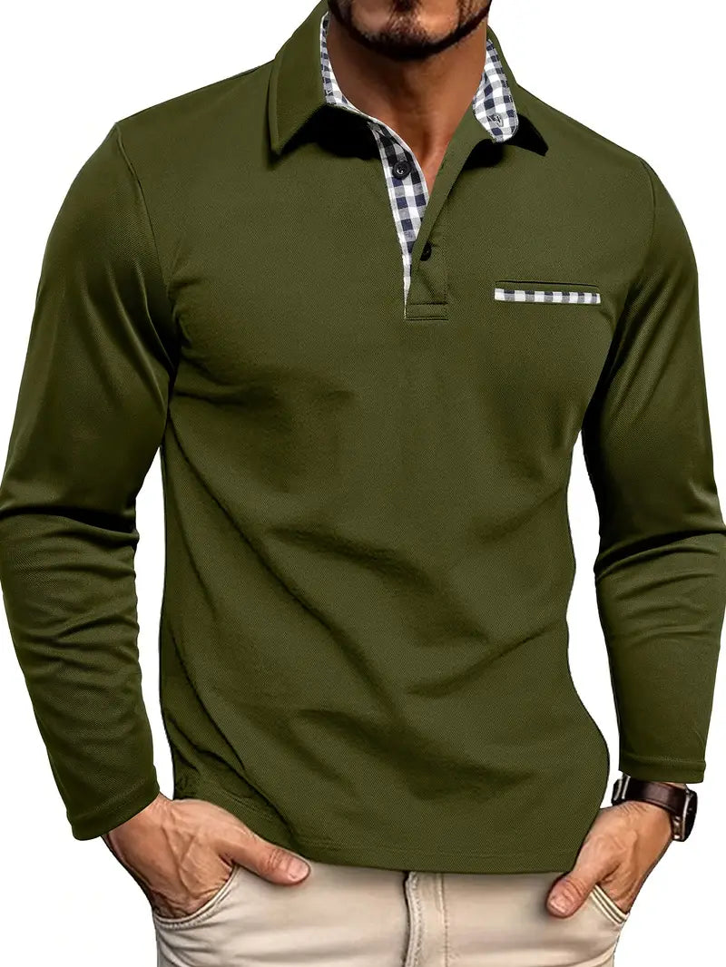 Stijlvol heren poloshirt met lange mouwen, comfortabele pasvorm, geschikt voor casual en smart-casual outfits.