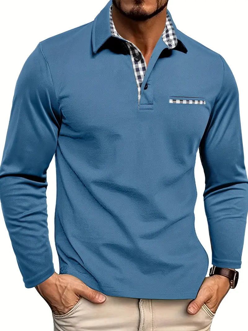 Stijlvol heren poloshirt met lange mouwen, comfortabele pasvorm, geschikt voor casual en smart-casual outfits.
