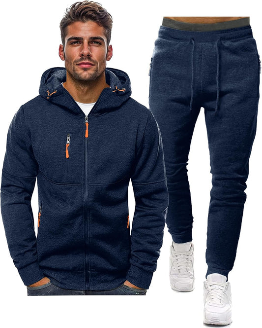 "Stijlvol heren trainingspak, zwart, slim-fit, met zakken; ideaal voor sportsessies en ontspannen, moderne look."