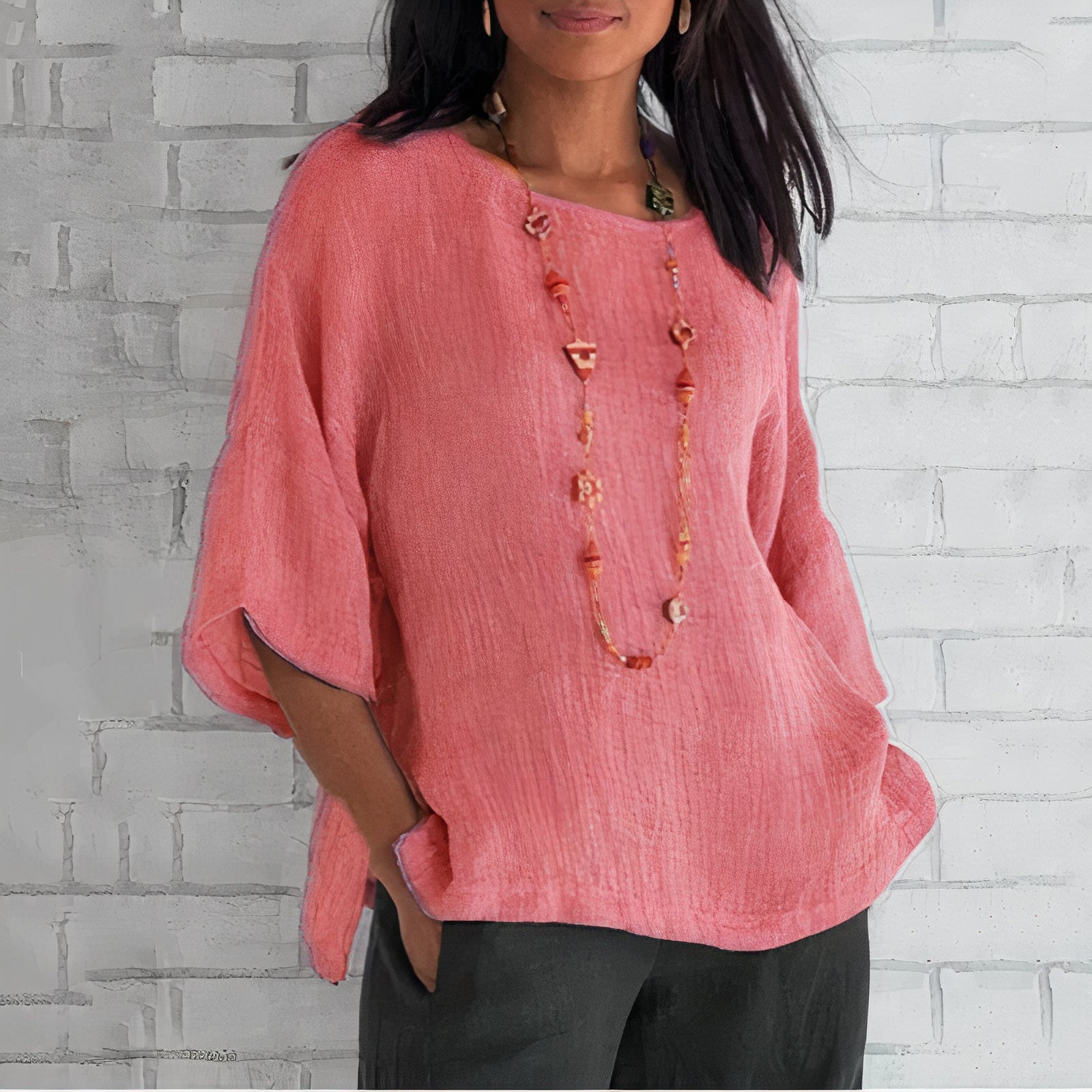 "Stijlvolle ademende linnen blouse voor vrouwen in blauw, geel of grijs, ideaal voor casual en formele outfits."