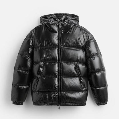 "Stijlvolle effen pufferjas voor mannen, strak minimalistisch design, comfortabele pasvorm en zijzakken, ideaal voor winterda