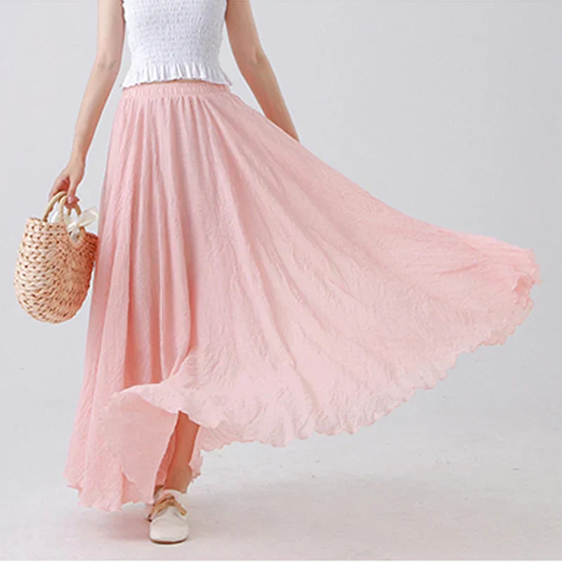 "Stijlvolle Elianne Maxi-rok, katoenen maxi-lengte, elastische hoge taille, beschikbaar in diverse kleuren voor elke stijl."