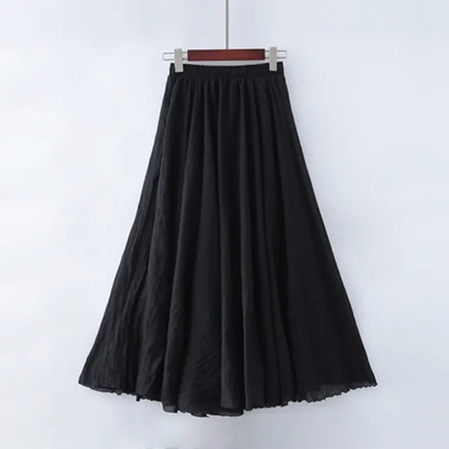 "Stijlvolle Elianne Maxi-rok, katoenen maxi-lengte, elastische hoge taille, beschikbaar in diverse kleuren voor elke stijl."