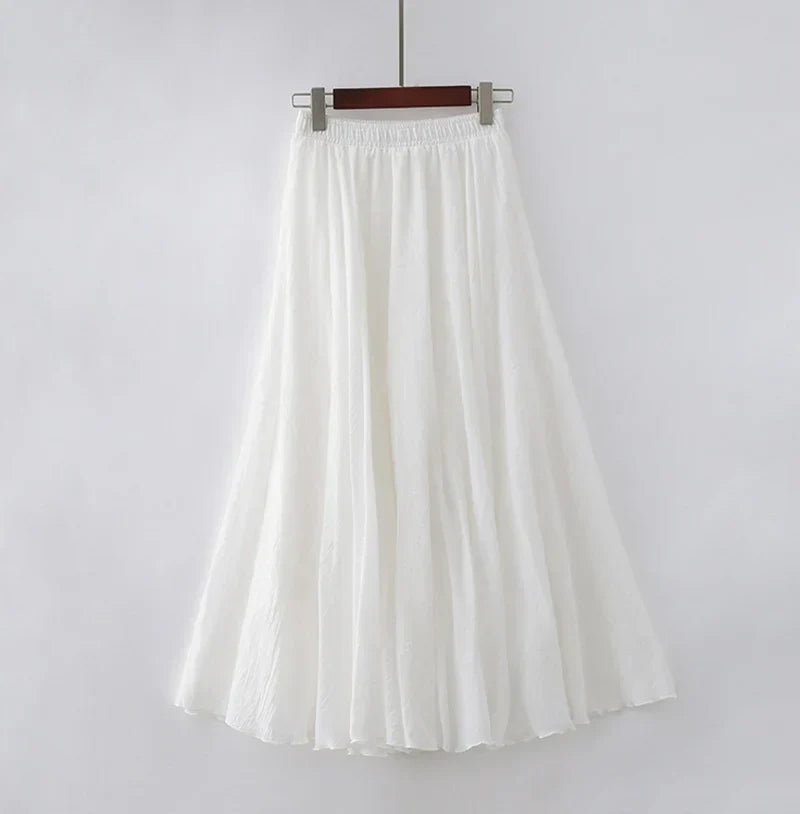 "Stijlvolle Elianne Maxi-rok, katoenen maxi-lengte, elastische hoge taille, beschikbaar in diverse kleuren voor elke stijl."