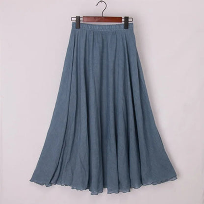 "Stijlvolle Elianne Maxi-rok, katoenen maxi-lengte, elastische hoge taille, beschikbaar in diverse kleuren voor elke stijl."