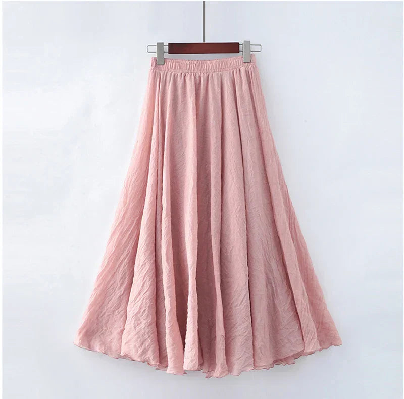 "Stijlvolle Elianne Maxi-rok, katoenen maxi-lengte, elastische hoge taille, beschikbaar in diverse kleuren voor elke stijl."