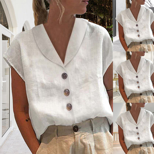 "Stijlvolle Eryn linnen blouse voor dames met flatterende pasvorm, luxe textuur en elegante, natuurlijke kleuren."
