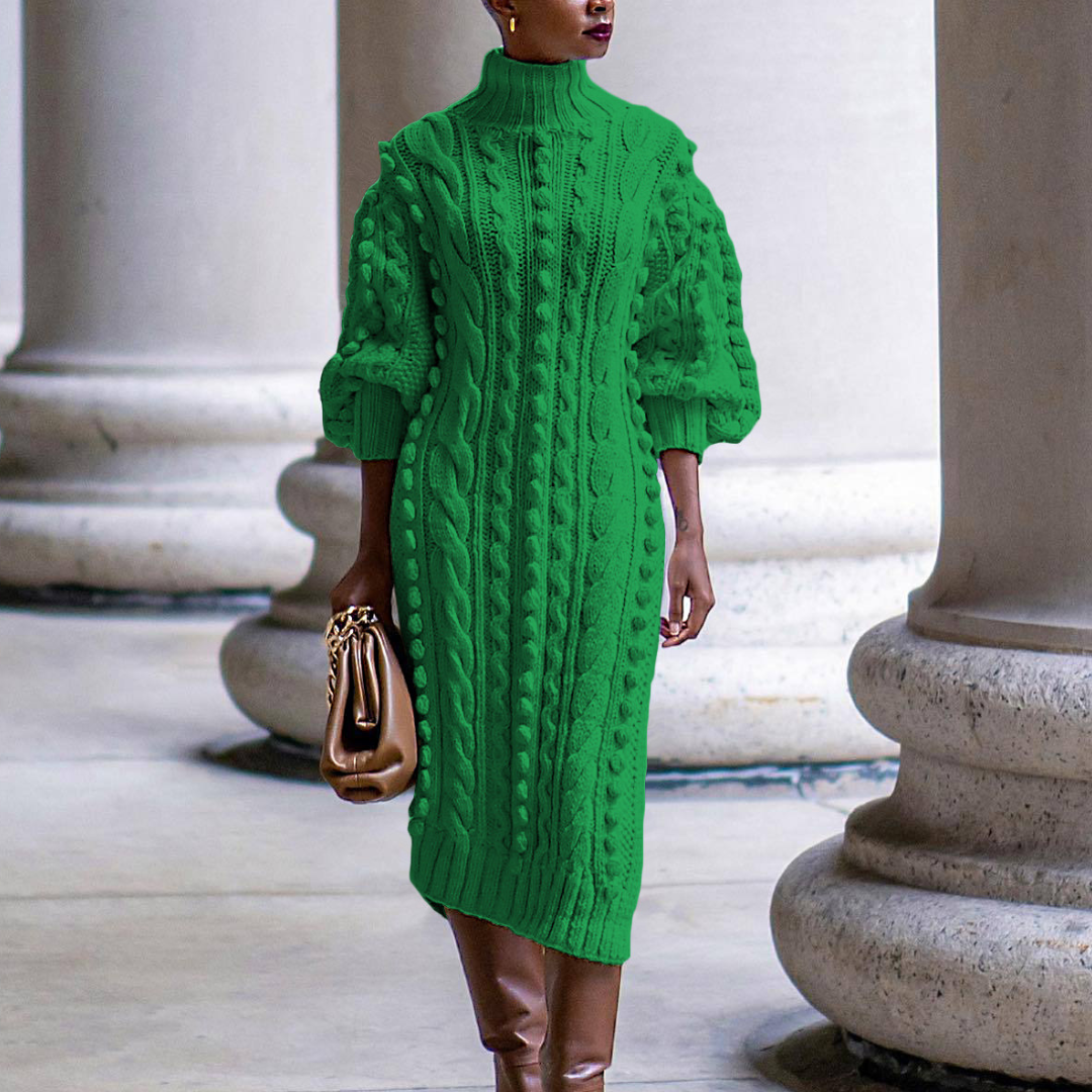 "Stijlvolle gebreide zomerjurk voor dames in geel, crèmewit, groen, lichtbruin of zwart, comfortabel en elegant."