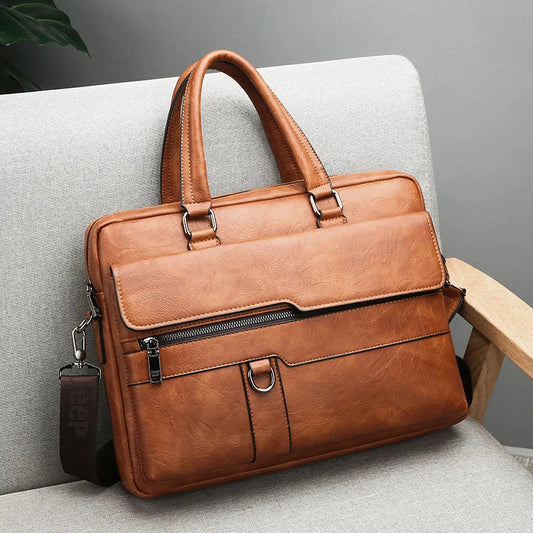 "Stijlvolle leren schoudertas voor mannen met elegant design, verstelbare riem en ruime opbergmogelijkheden."