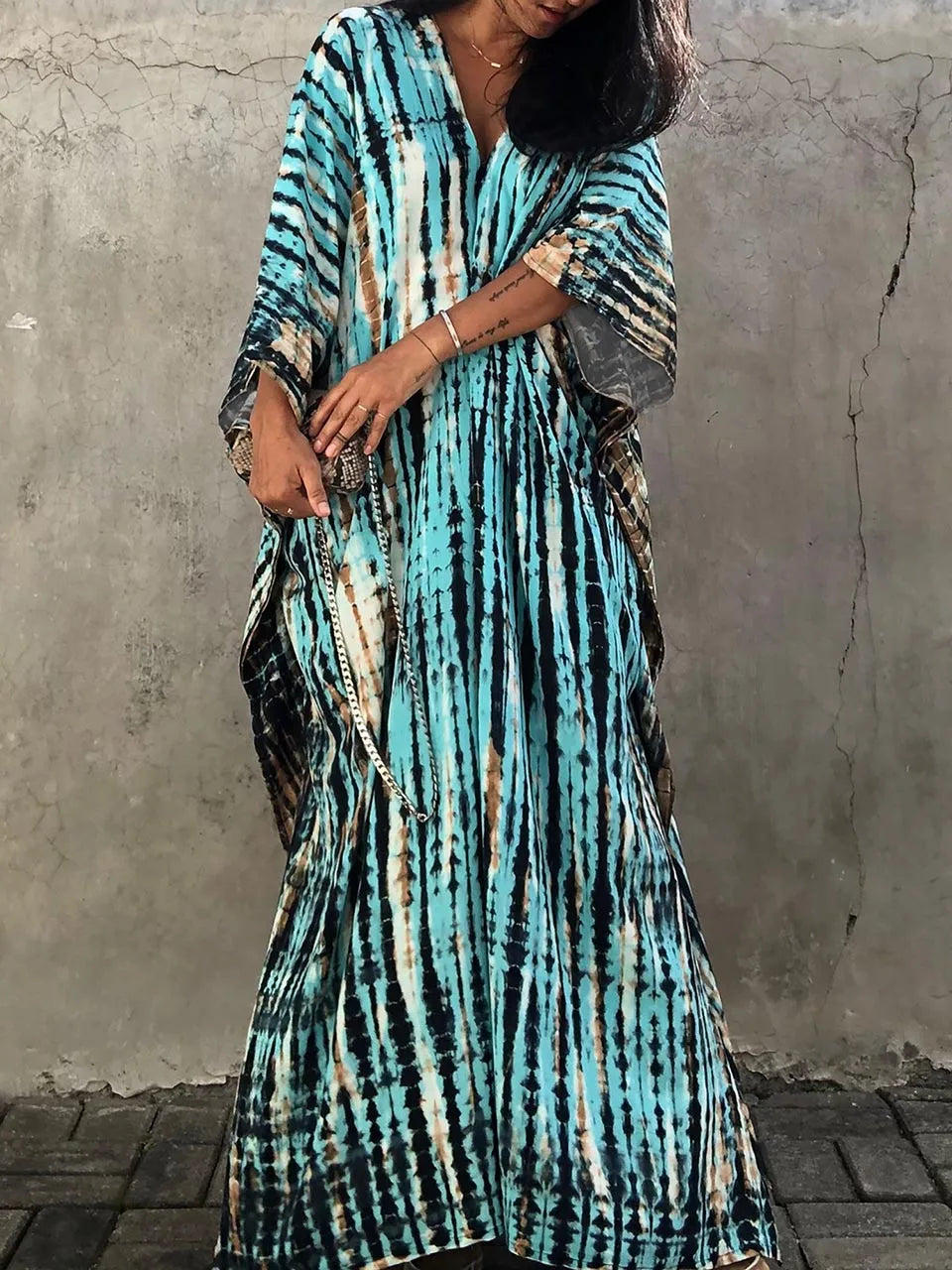 "Stijlvolle, luchtige kaftan maxi jurk voor zomer, exotisch design, plus size, ademende stof, perfect voor dames"