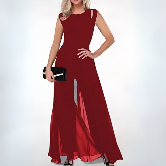 Stijlvolle mouwloze jumpsuit met wijd uitlopende benen, elegante schouderdetails, perfect voor elke gelegenheid.