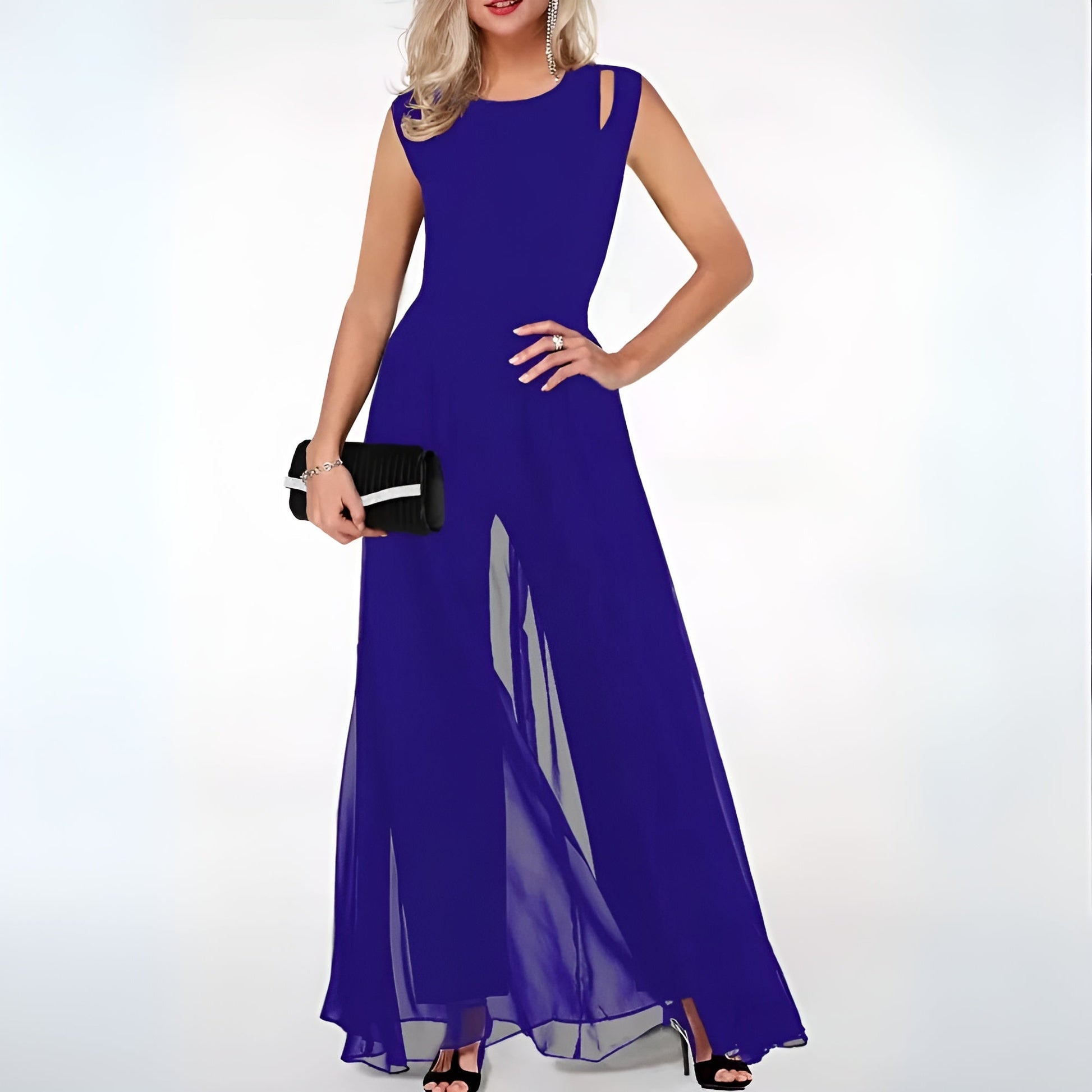 Stijlvolle mouwloze jumpsuit met wijd uitlopende benen, elegante schouderdetails, perfect voor elke gelegenheid.