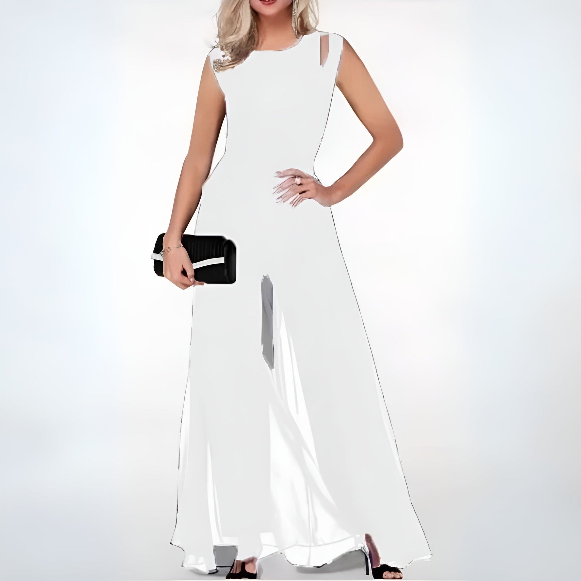 Stijlvolle mouwloze jumpsuit met wijd uitlopende benen, elegante schouderdetails, perfect voor elke gelegenheid.