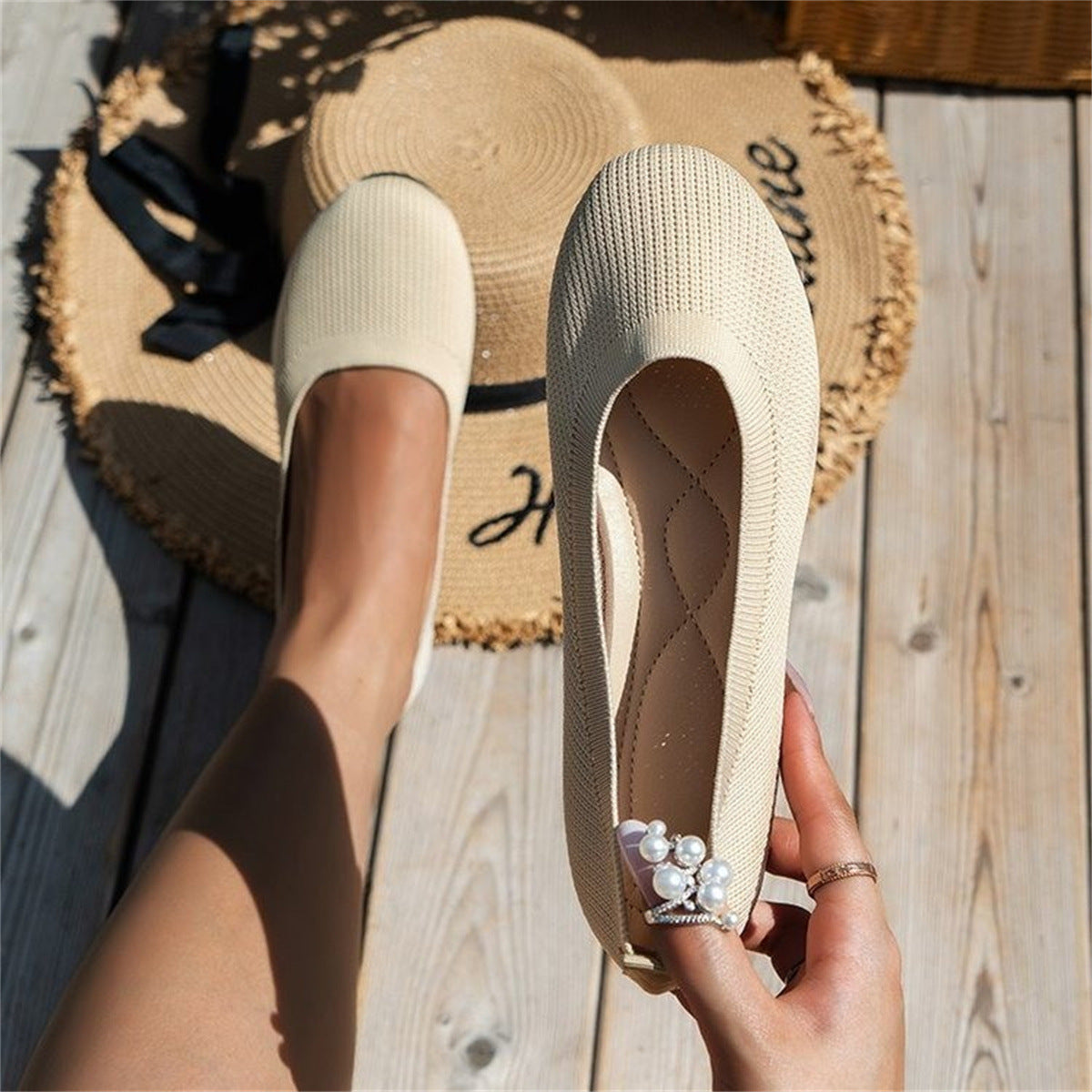 Stijlvolle orthopedische balletschoenen voor dames met zacht breimateriaal, schokdempende zolen, elegant en comfortabel.