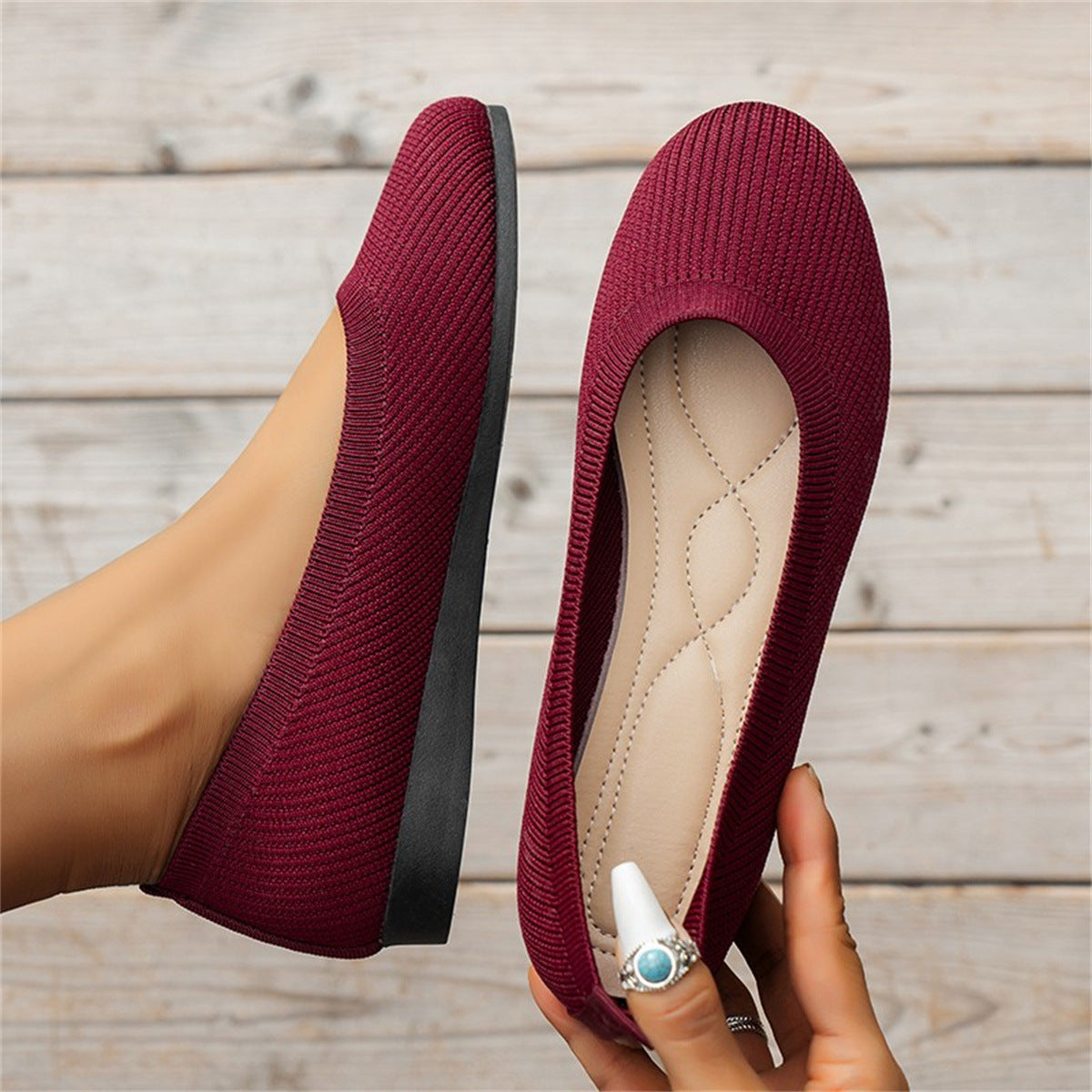 Stijlvolle orthopedische balletschoenen voor dames met zacht breimateriaal, schokdempende zolen, elegant en comfortabel.