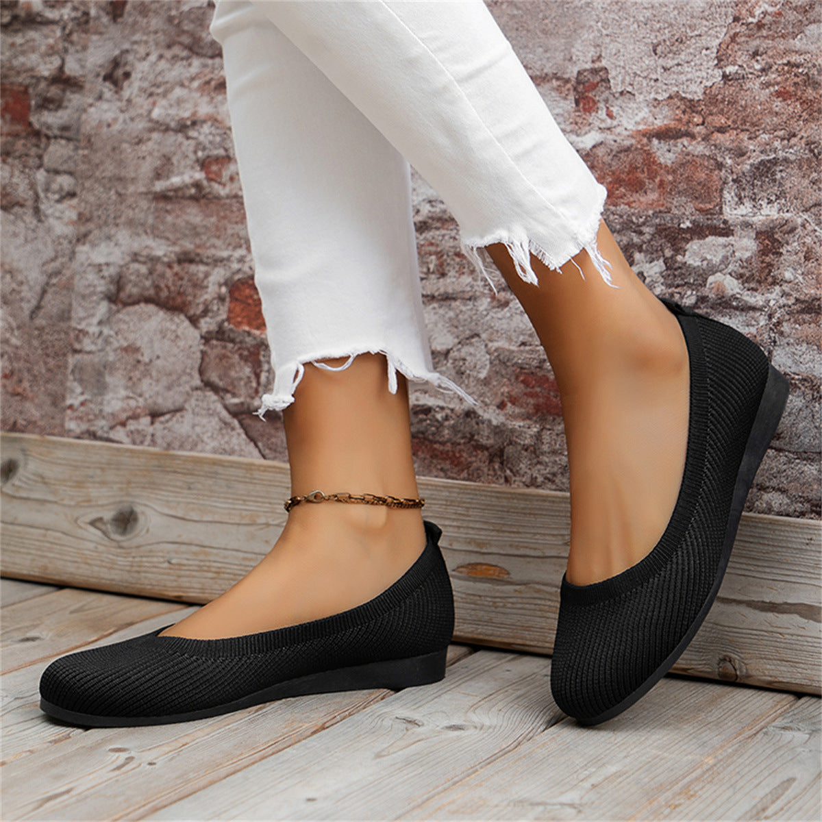 Stijlvolle orthopedische balletschoenen voor dames met zacht breimateriaal, schokdempende zolen, elegant en comfortabel.