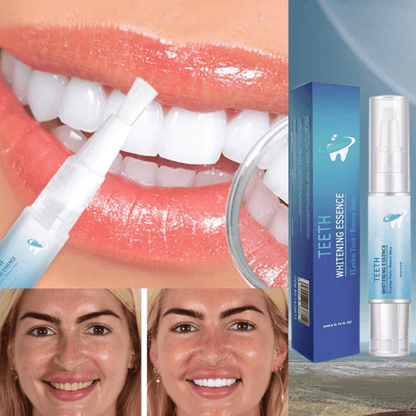 "Tanden bleken essentie met heldere vloeistof in transparante flacon voor stralend witte tanden zonder gevoeligheid."