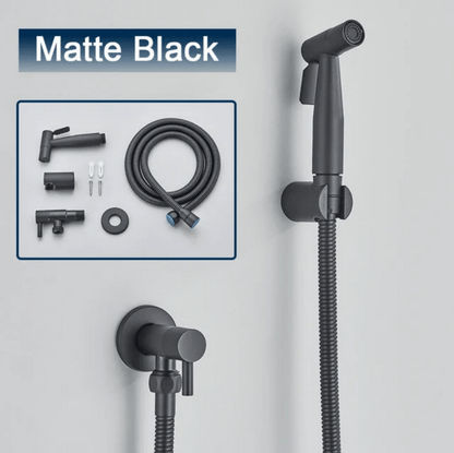 "Toilet bidet sprayer voor hygiëne, modern zilver design, duurzaam materiaal, eenvoudig te installeren, waterbesparend."