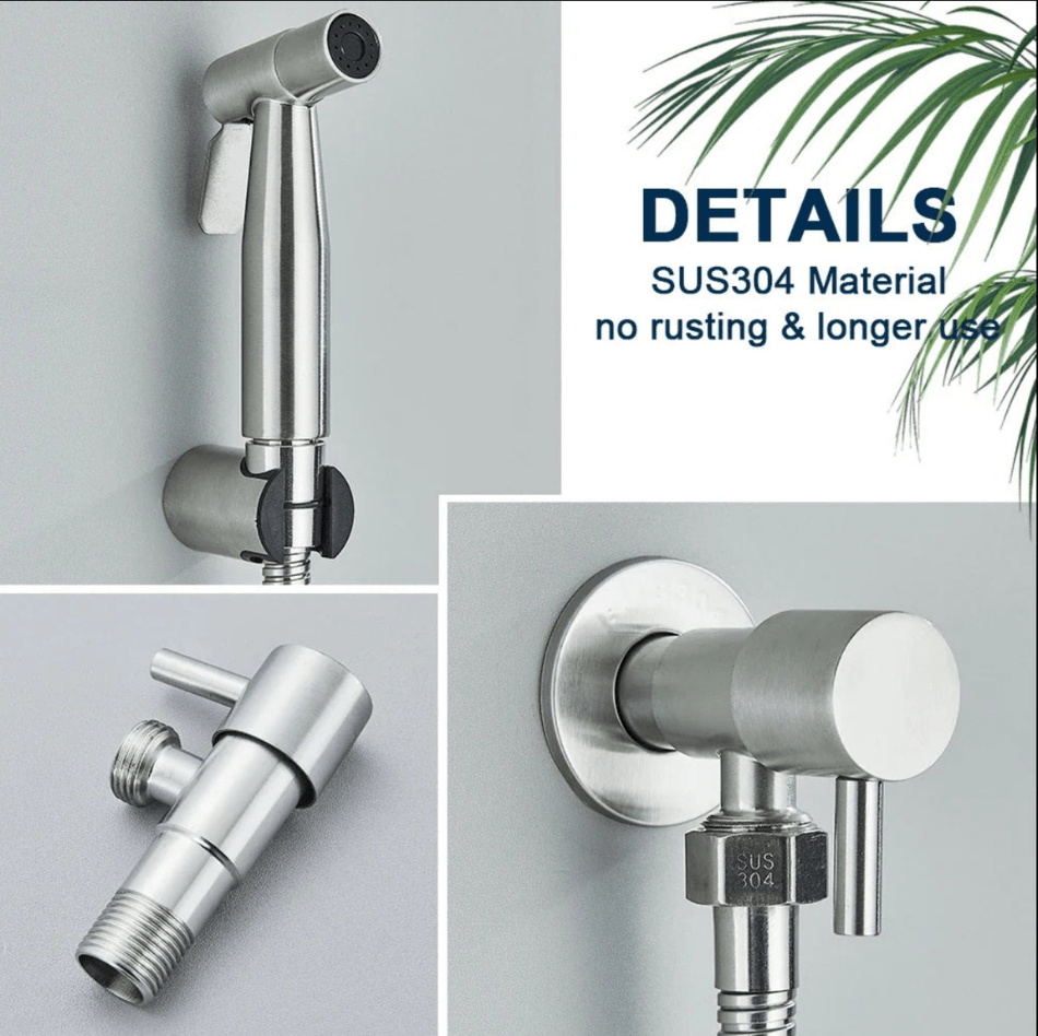 "Toilet bidet sprayer voor hygiëne, modern zilver design, duurzaam materiaal, eenvoudig te installeren, waterbesparend."