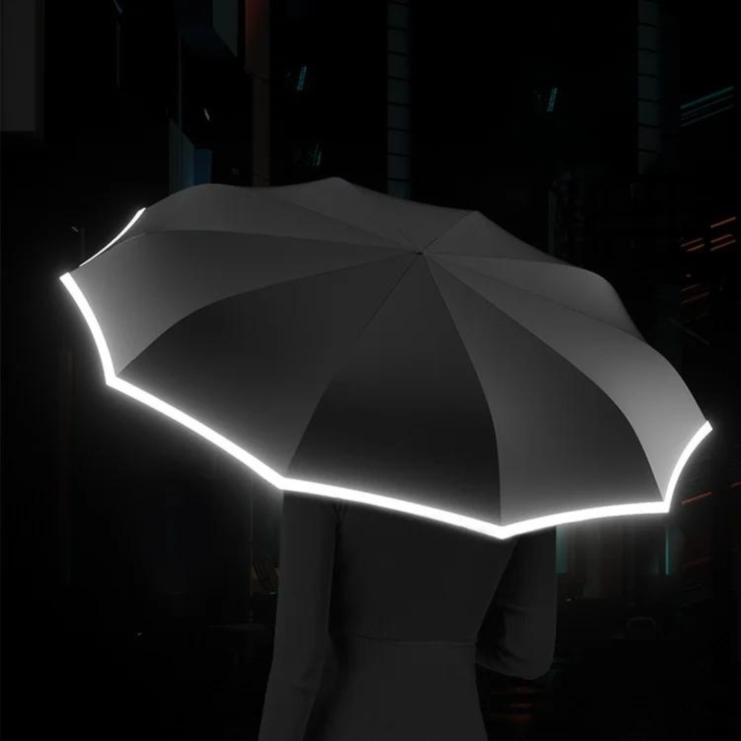 "Ultra windbestendige paraplu voor zware wind, reflecterend design, zwarte kleur met verstevigde structuur en waterafstotend"