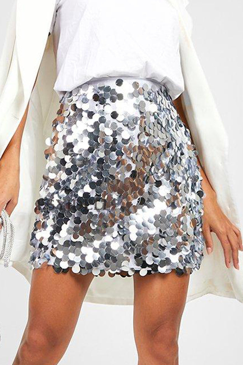 "Verleidelijke effen pailletten rok met sprankelende details, elegante stijl voor elke gelegenheid, dameskleding"