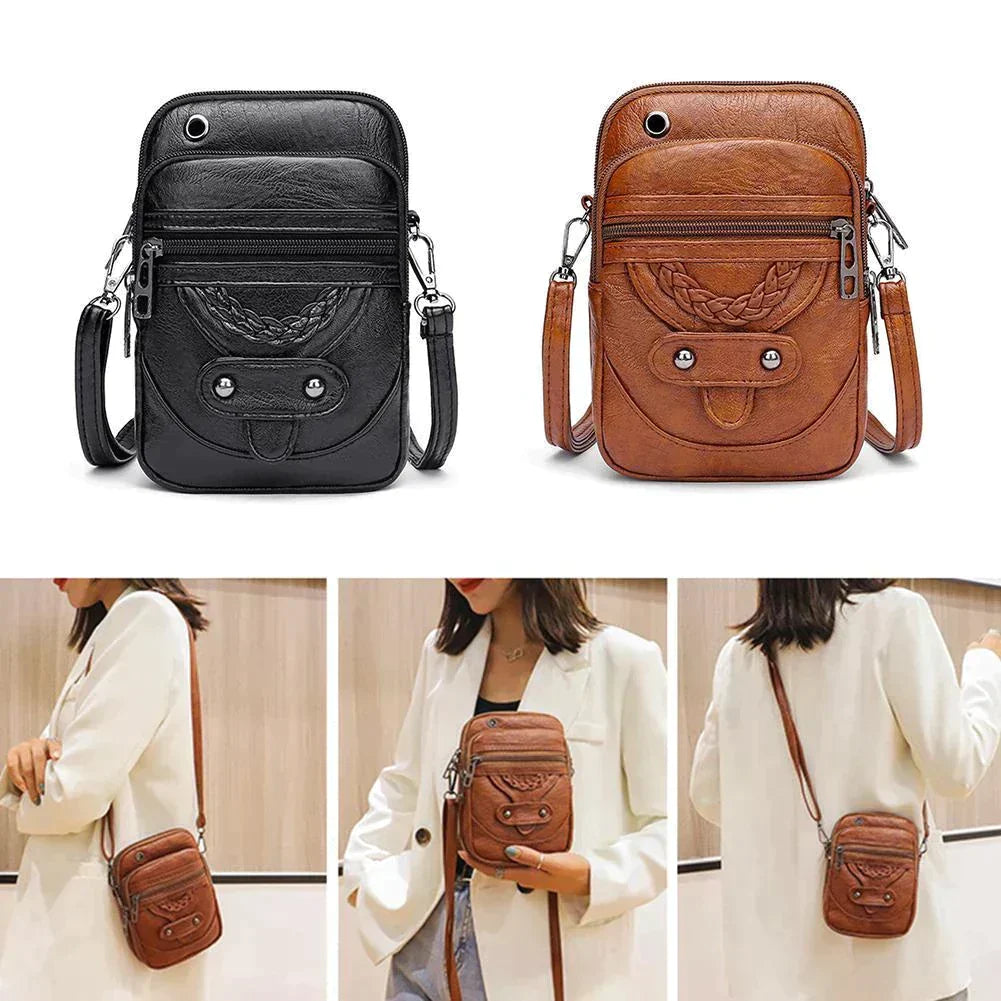 "Vintage leren schoudertas Jaida met verstelbare riem en stijlvolle envelopsluiting voor dames, duurzame luxe tas"