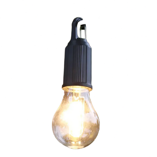 "Vintage oplaadbare gloeilamp voor buiten, draadloos en duurzaam, ideaal voor kamperen of tuinverlichting."