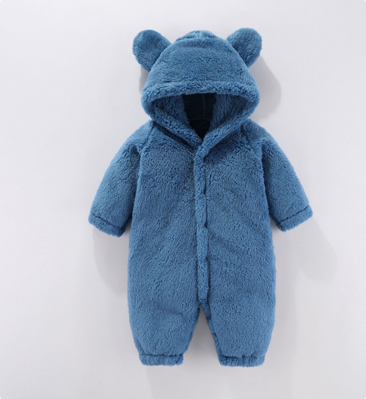 "Warme fleece romper baby met capuchon, zacht en knus ontwerp, ideaal voor koude dagen en stijlvolle babykleding."