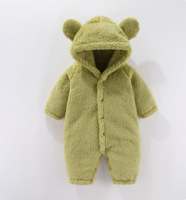 "Warme fleece romper baby met capuchon, zacht en knus ontwerp, ideaal voor koude dagen en stijlvolle babykleding."