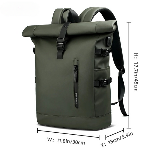 "Waterdichte 3-in-1 fietstas rugzak, zwart, rolltop, duurzaam zeildoek, veelzijdige, strakke tas voor fietsers en woon-werkve