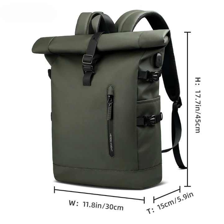"Waterdichte 3-in-1 fietstas rugzak, zwart, rolltop, duurzaam zeildoek, veelzijdige, strakke tas voor fietsers en woon-werkve