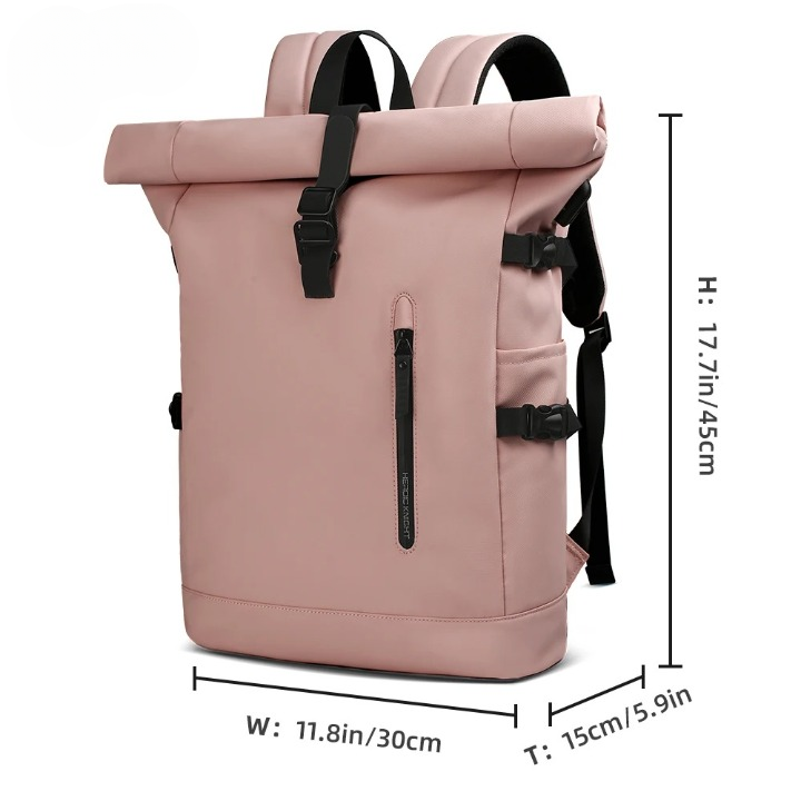 "Waterdichte 3-in-1 fietstas rugzak, zwart, rolltop, duurzaam zeildoek, veelzijdige, strakke tas voor fietsers en woon-werkve