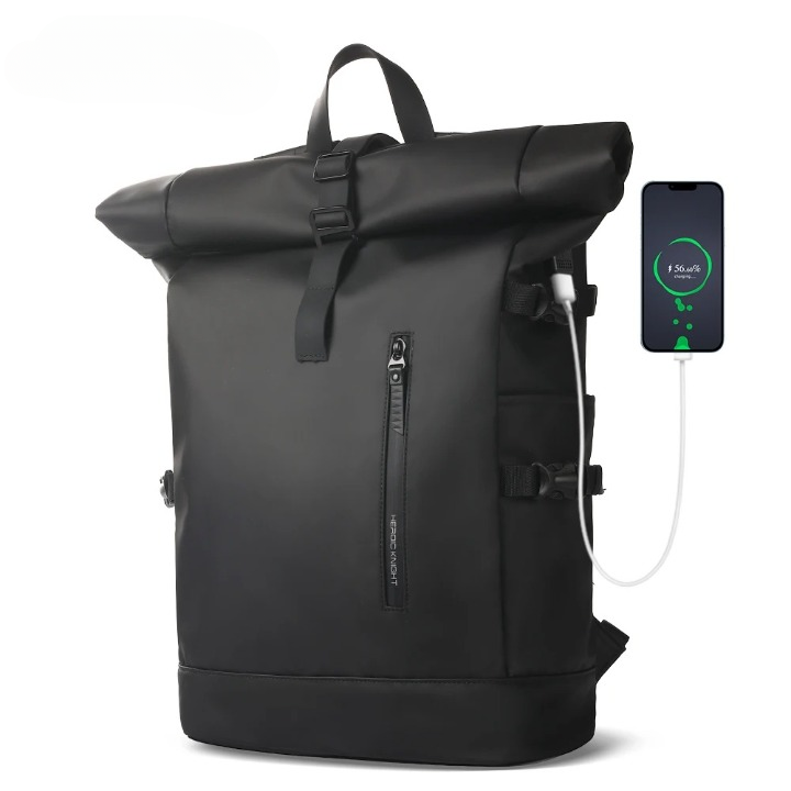 "Waterdichte 3-in-1 fietstas rugzak, zwart, rolltop, duurzaam zeildoek, veelzijdige, strakke tas voor fietsers en woon-werkve