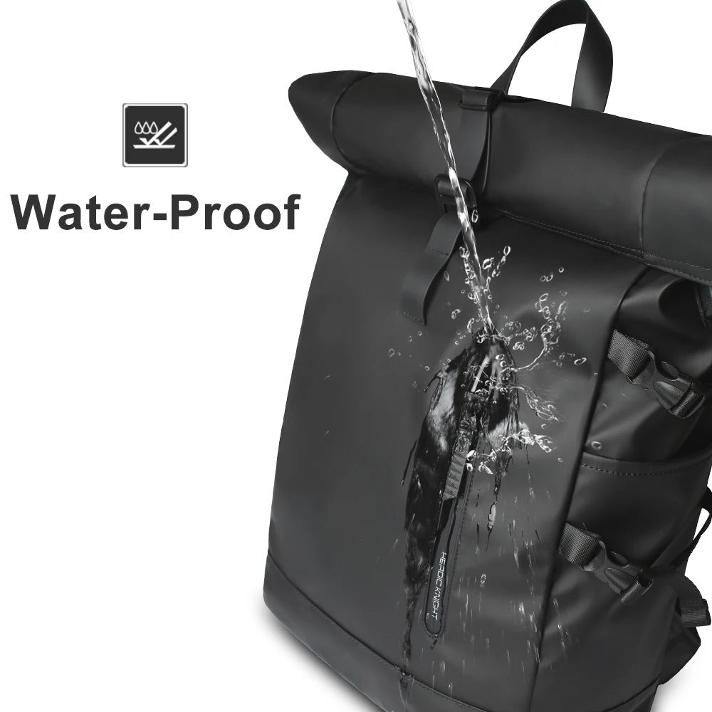 "Waterdichte 3-in-1 fietstas rugzak, zwart, rolltop, duurzaam zeildoek, veelzijdige, strakke tas voor fietsers en woon-werkve