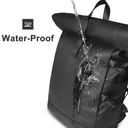 "Waterdichte 3-in-1 fietstas rugzak, zwart, rolltop, duurzaam zeildoek, veelzijdige, strakke tas voor fietsers en woon-werkve