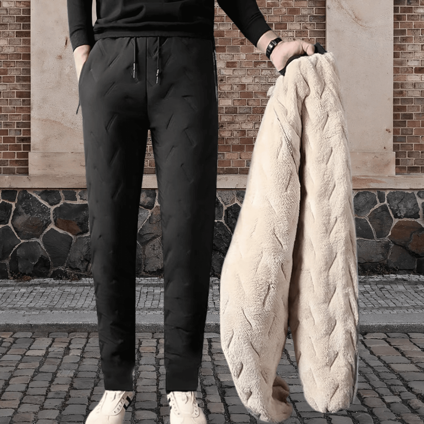 "Waterdichte en winddichte thermobroek heren met fleecevoering, grijs, voor winterse activiteiten."