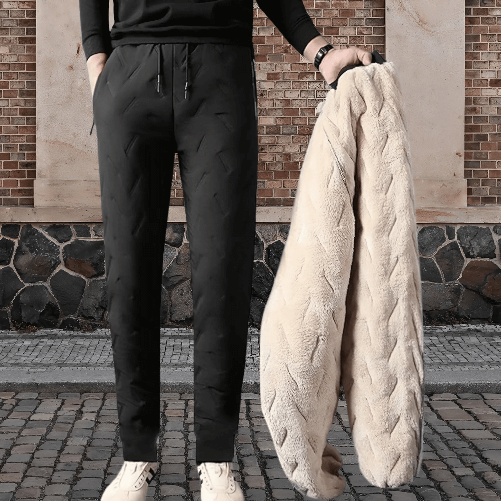 "Waterdichte en winddichte thermobroek heren met fleecevoering, grijs, voor winterse activiteiten."