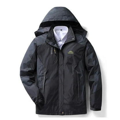 "Waterdichte outdoor jas met capuchon, unisex, blauw, wind- en waterdicht, ideaal voor avontuurlijk gebruik."