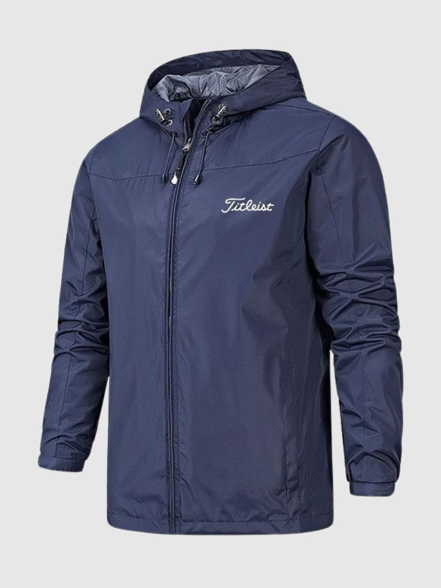 "Waterdichte unisex regenjas, blauw polyester met capuchon, voor dames en heren. Bescherming tegen wind en regen."