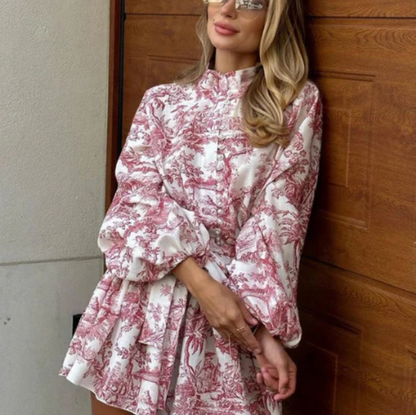 Zomers jurkje met pofmouwen en plissé rok, elegant en comfortabel, perfect voor elke gelegenheid, ademende stoffen.