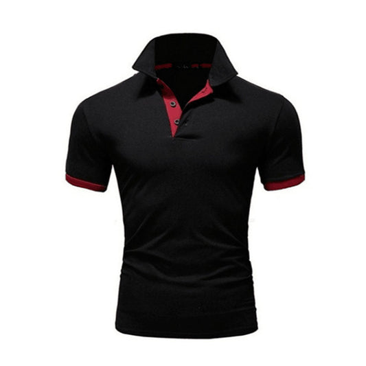 Zomerse herenpoloshirt zwart-rood, stijlvol en comfortabel, elegant afgewerkt, perfect voor elke gelegenheid.